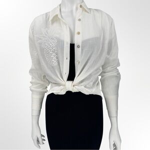 Calypso St. Barth Elegant White Pineapple Embellished Women's Top